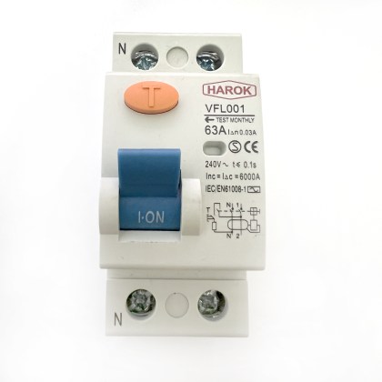 Harok VFL001 63A 63 Amp 30mA RCD 2 Double Pole Circuit Breaker Type AC